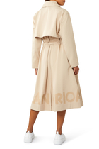 Double-Breasted Long Gabardine Trench Coat